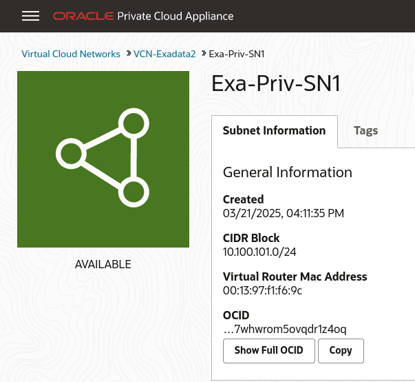 Figure showing a Subnet dialog box from Compute UI.
