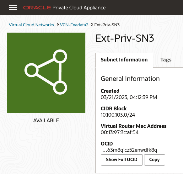 Figure showing a Subnet dialog box from Compute UI.