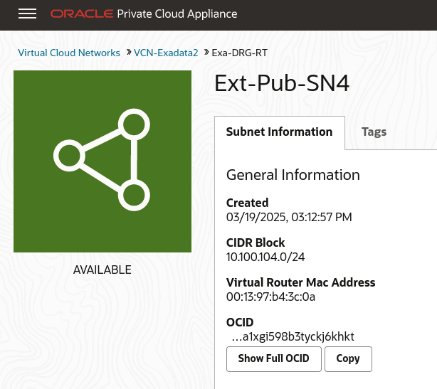 Figure showing a Subnet dialog box from Compute UI.