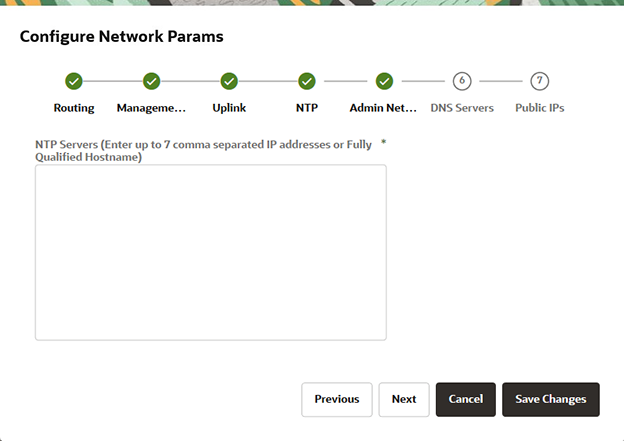 Figure showing the NTP parameters page of the Network Configuration wizard.