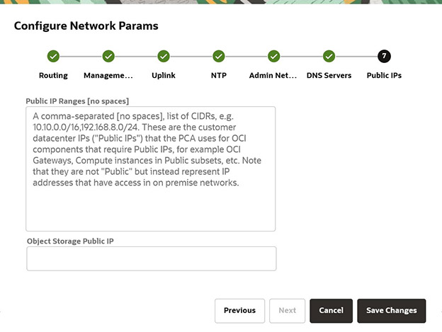 Figure showing the public IPs page of the Network Configuration wizard.