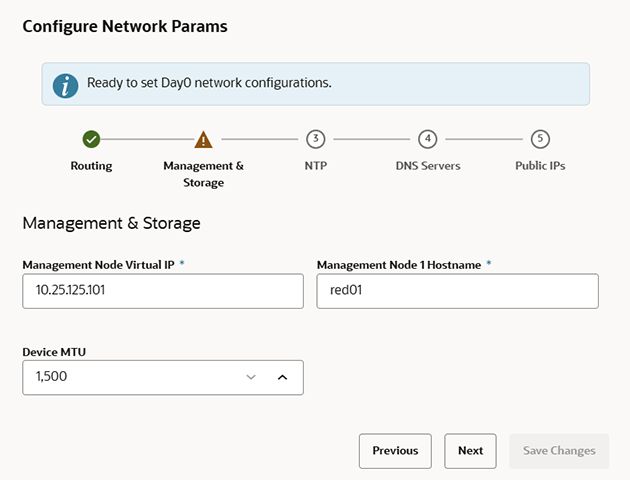 Figure showing the management node settings page of the Network Configuration wizard.