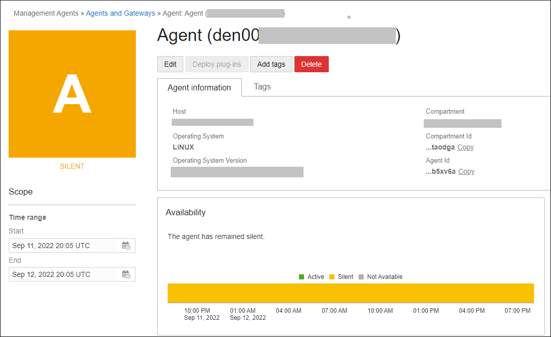 Image shows the Agent status page.