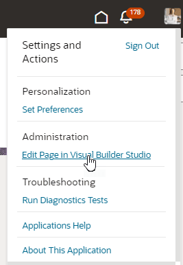 Settings and Actions menu