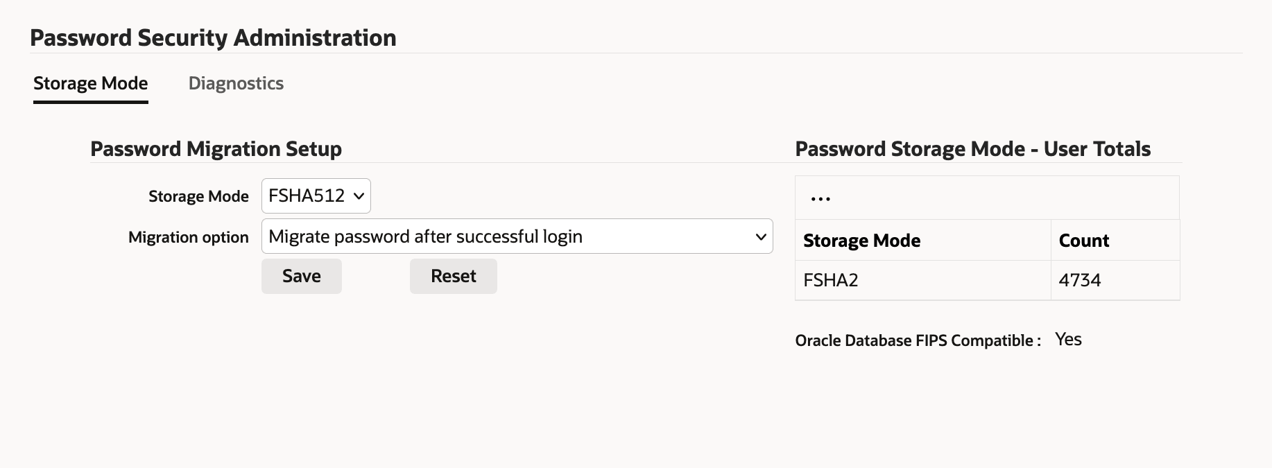 Password Security Administration Page