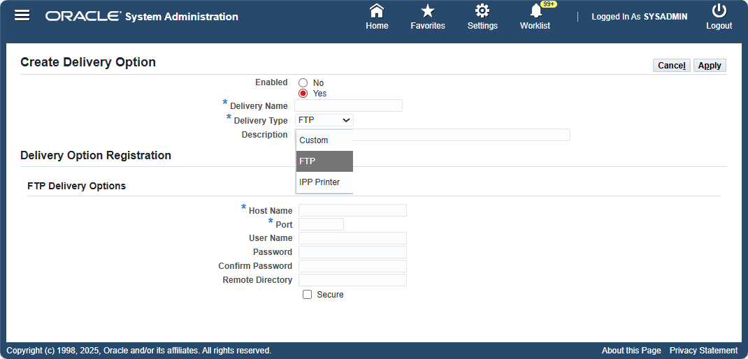 Figure 1 - Create Delivery Option Page