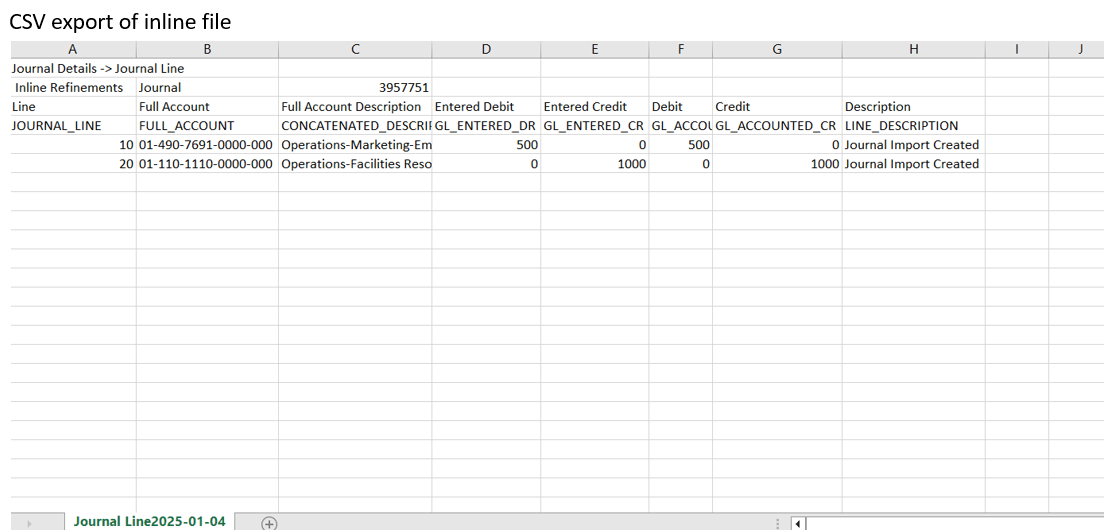 Inline view csv file