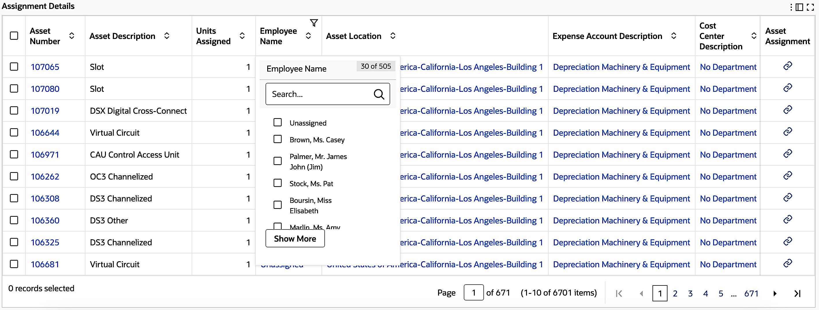 Example of Results Table with Local Filter