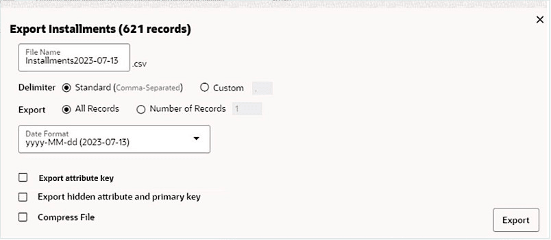 Example of an Export Window