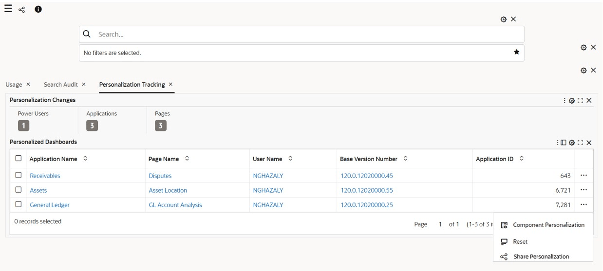 Share Personalizations Action Selected on Personalizations Tracking Tab