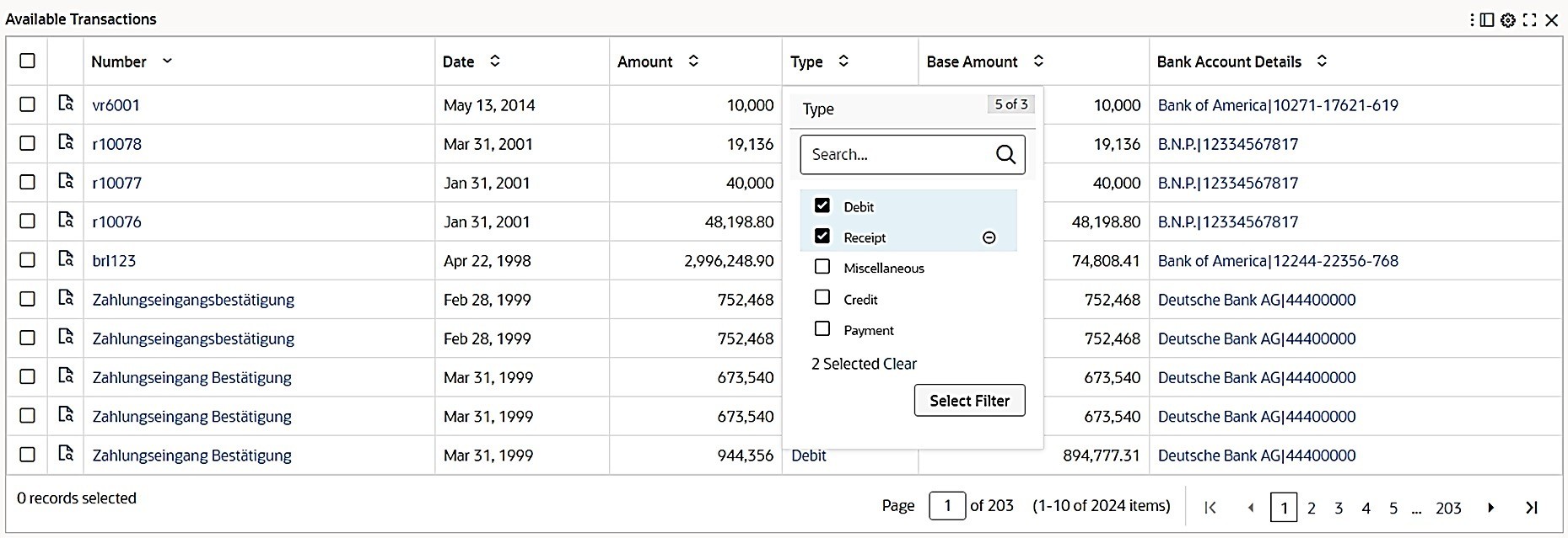 Example of a Local Filter for a Column in a Results Table