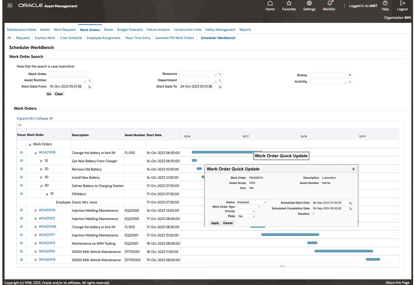 Quick Update Action on Scheduler Workbench