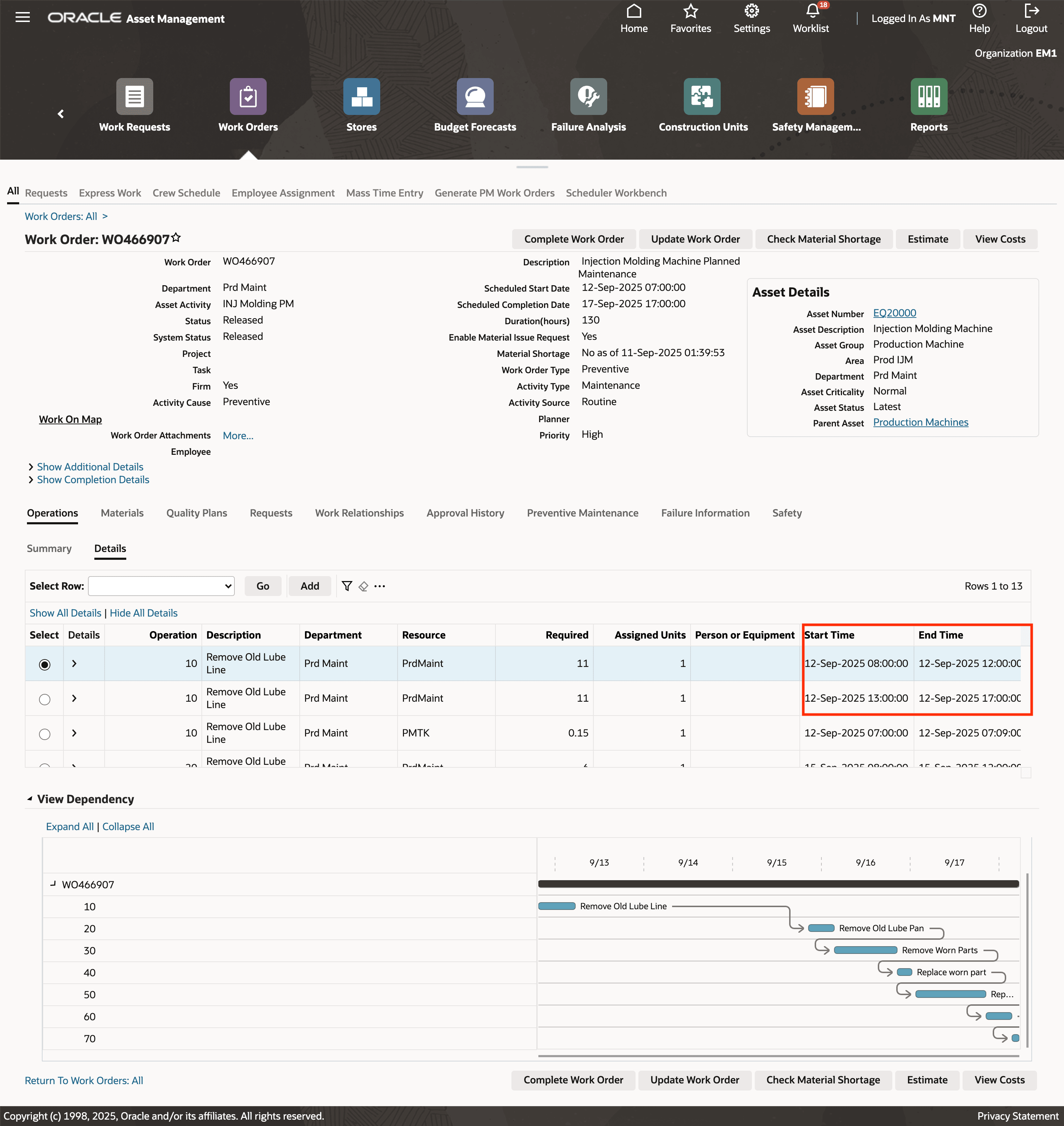 Firm Work Order Shift Schedule After Update