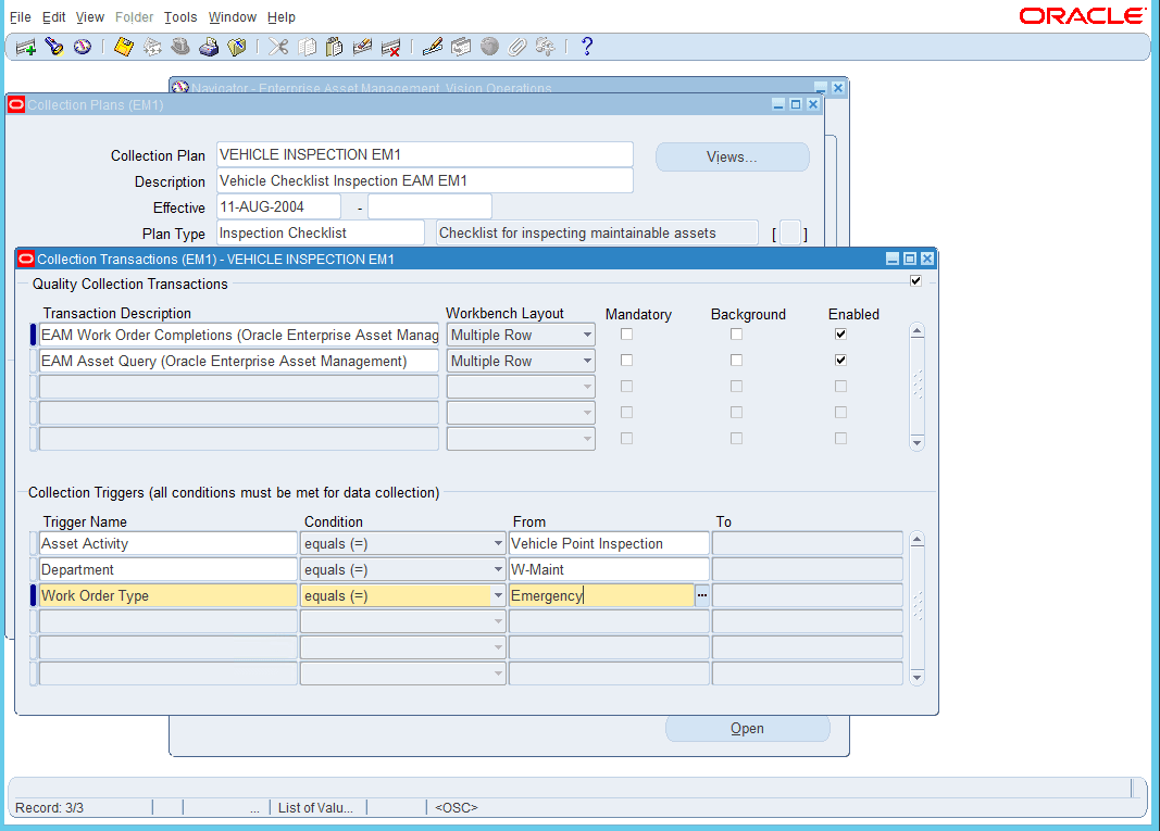Work Order Completion Quality Plan Setup