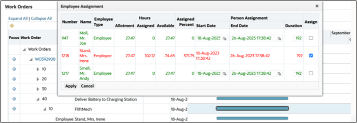 View assigned resources for operation sequences