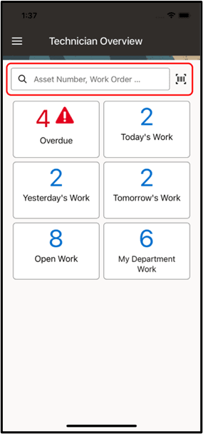 Use the Search Box or Barcode Scan for Operations and My Department Work