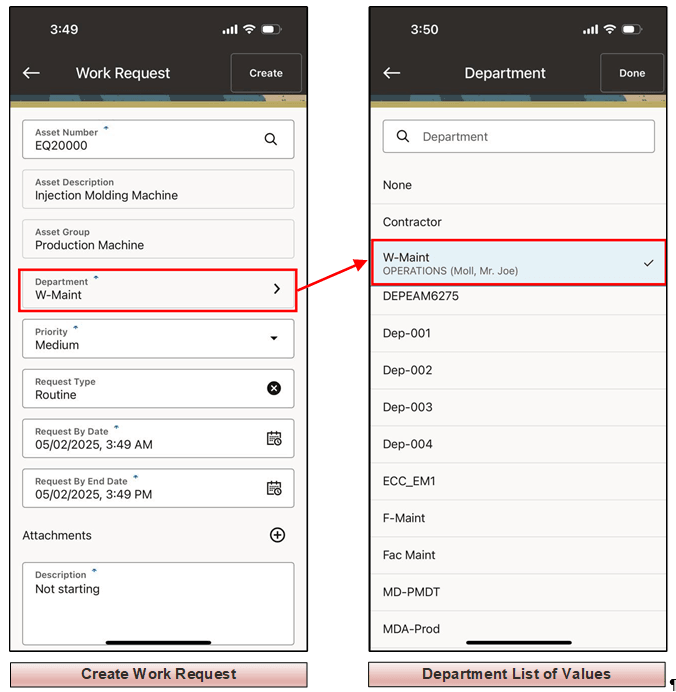 Department Approver List of Values