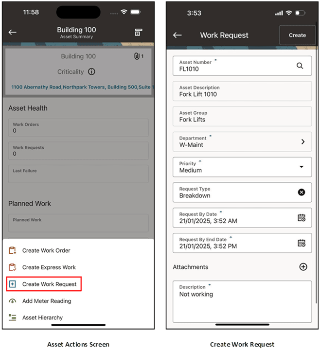 Creating a work request.
