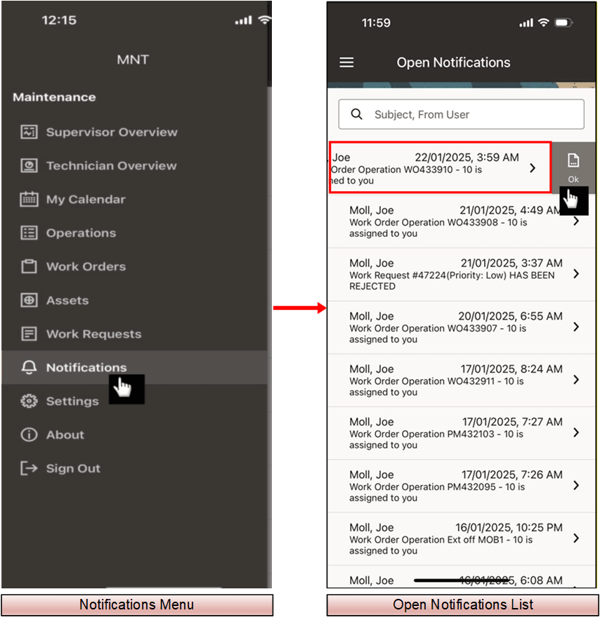 Worklist Notifications for Work Order Operations