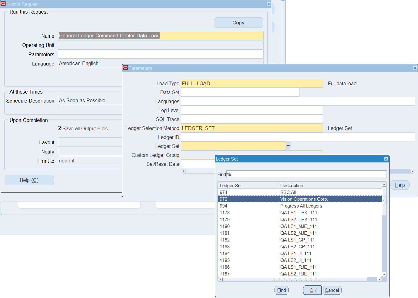 Ledger Set Selection