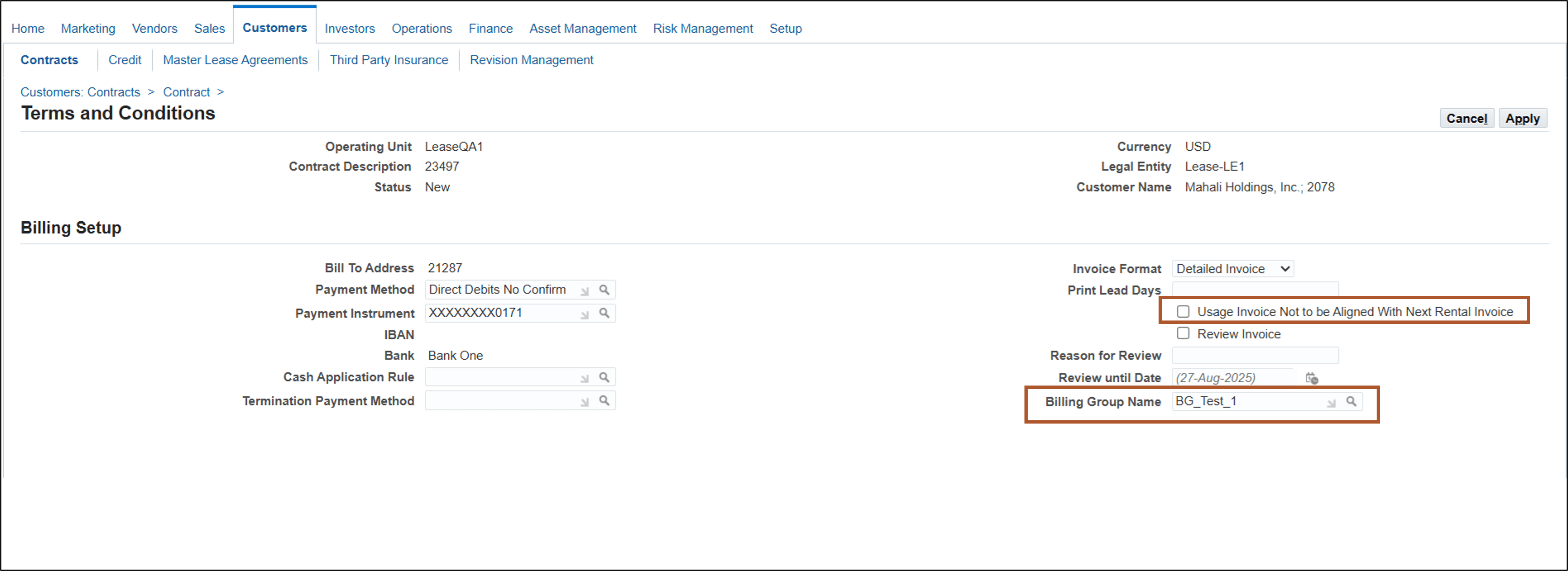 Assign Billing Group to Contract