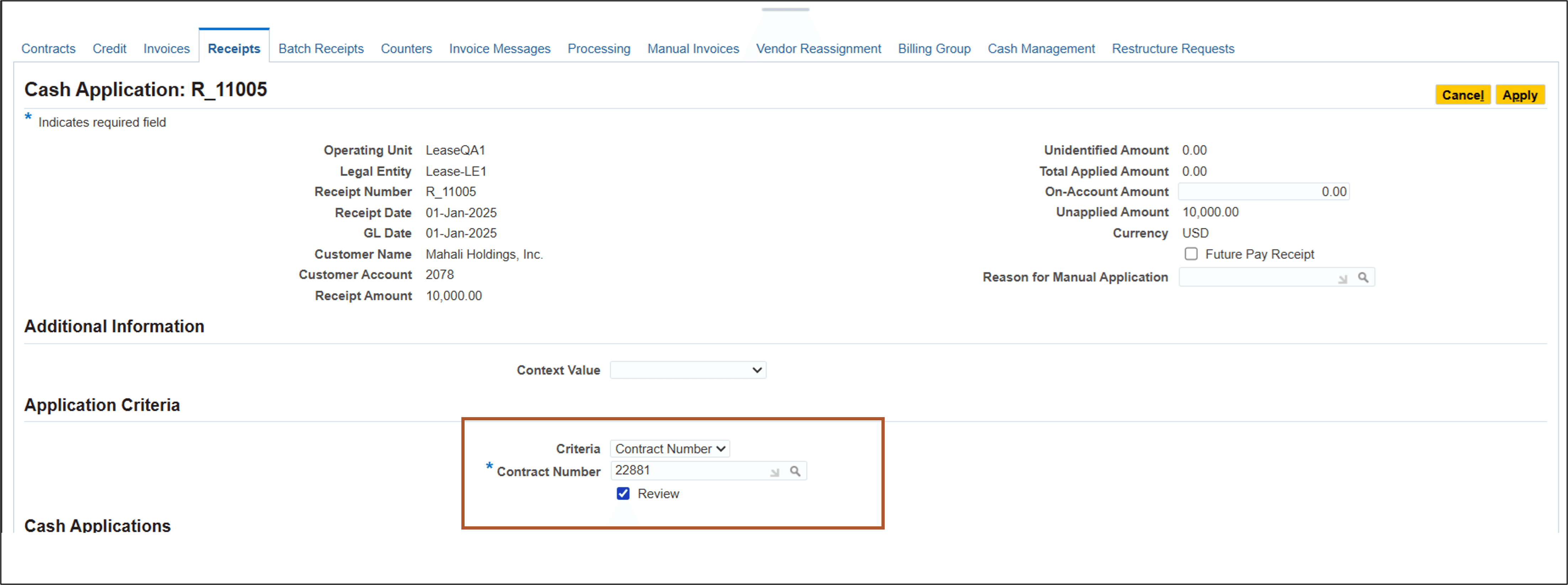 Enter Application Criteria