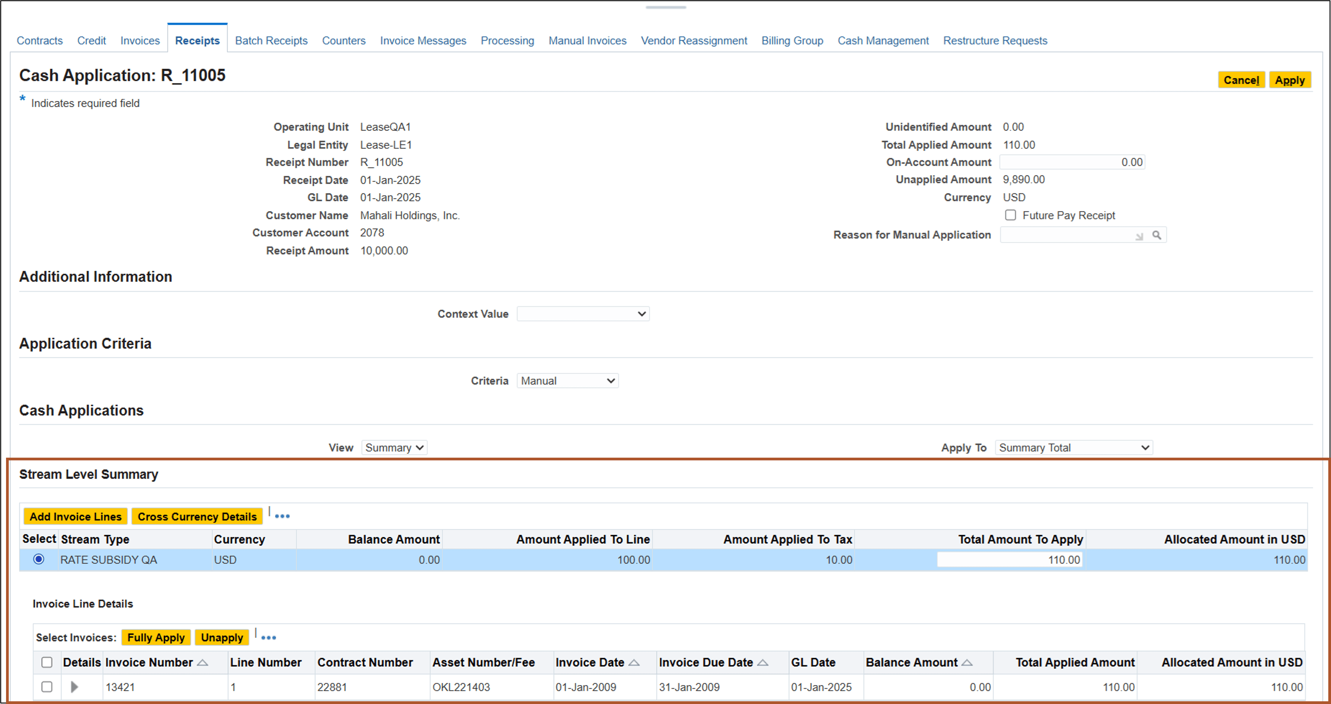 Preview and Finalize Cash Application