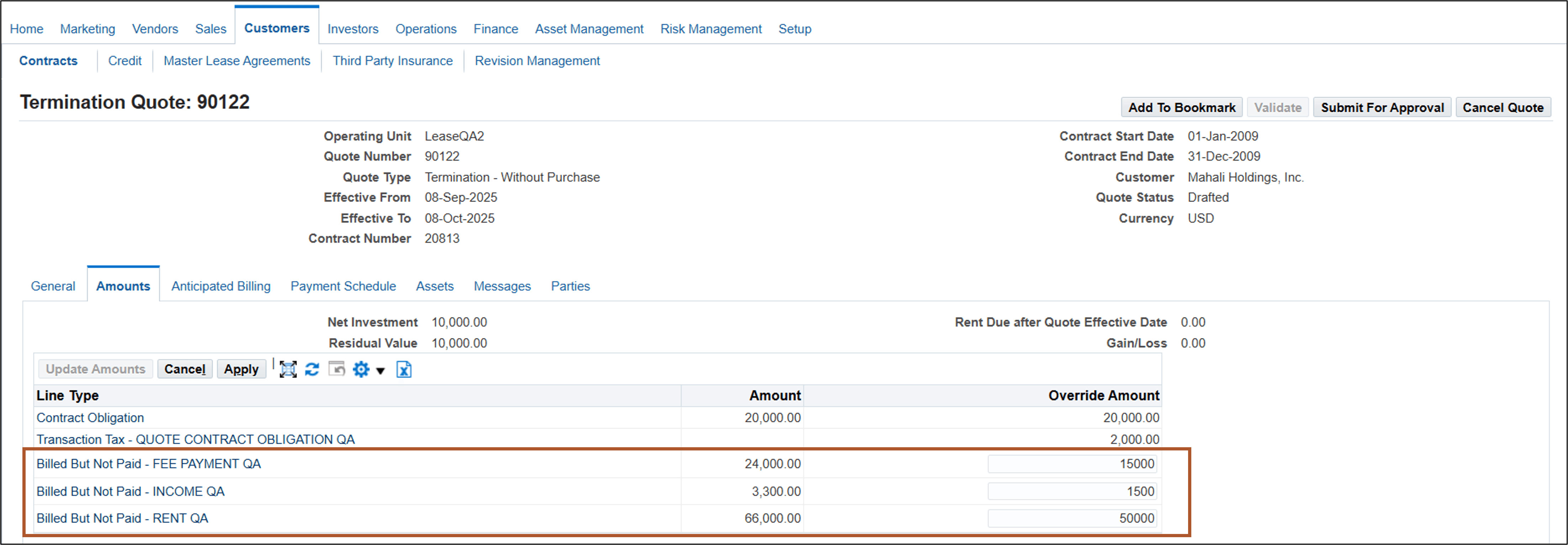Override Billed But Not Paid Amounts
