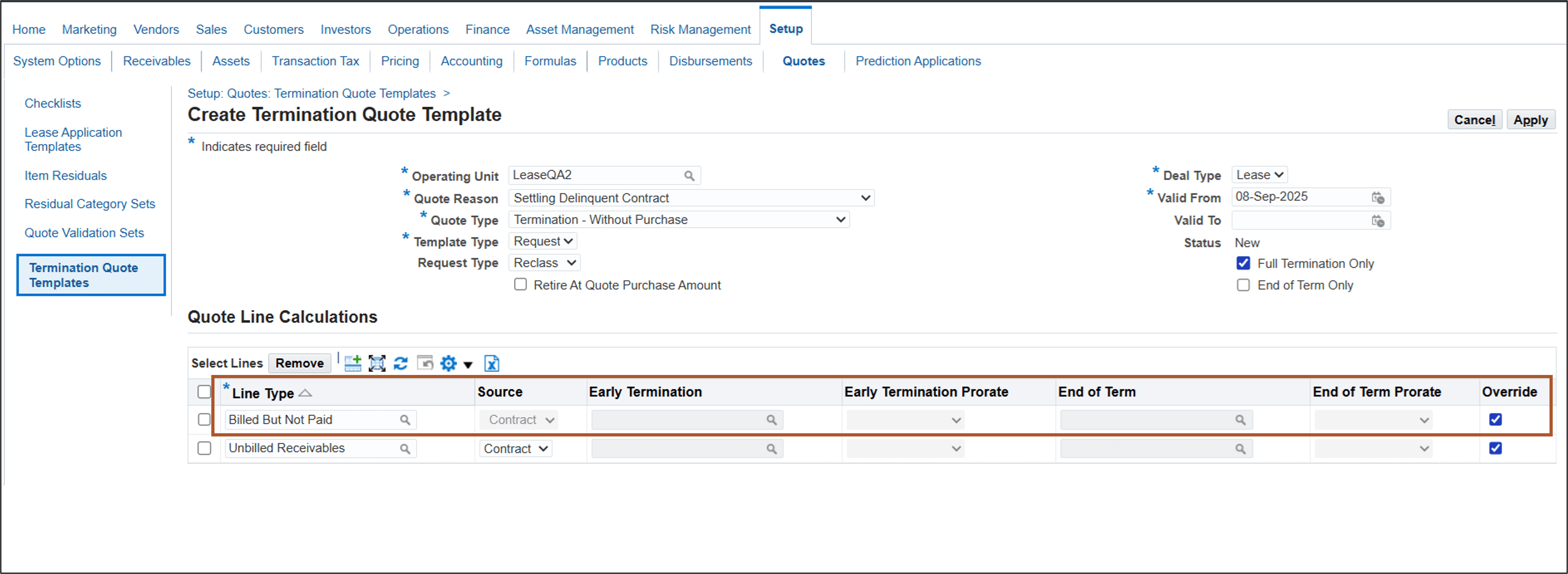 Create Termination Quote Template