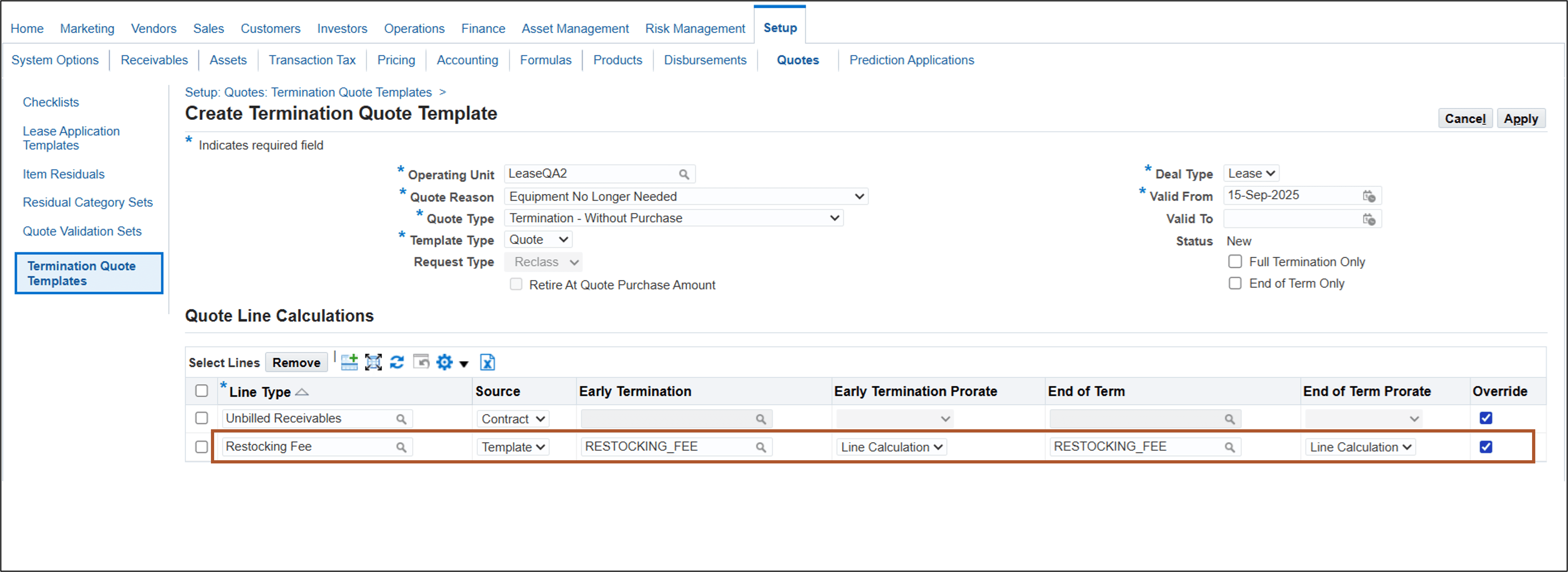 Create Termination Quote Template
