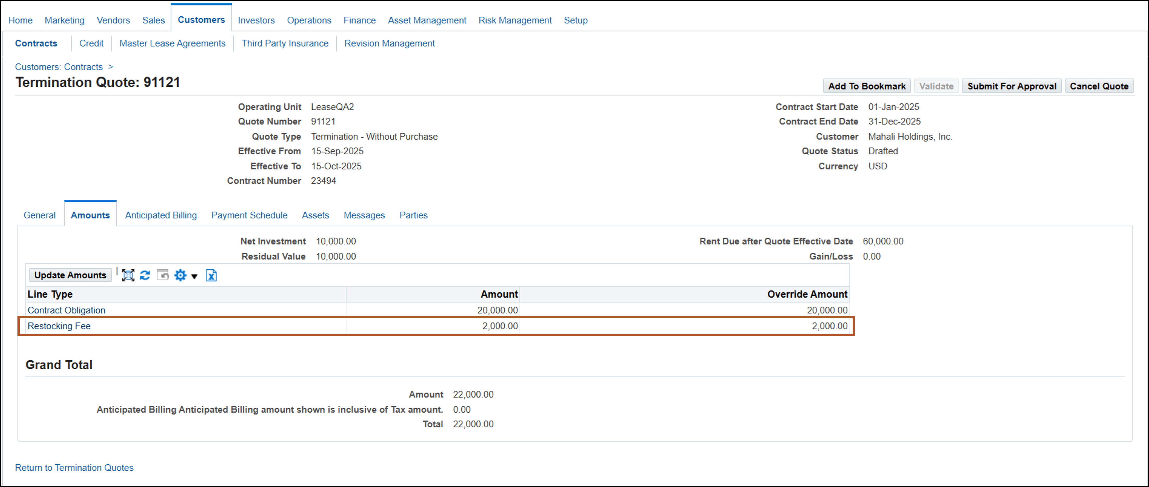 Create Termination Quote