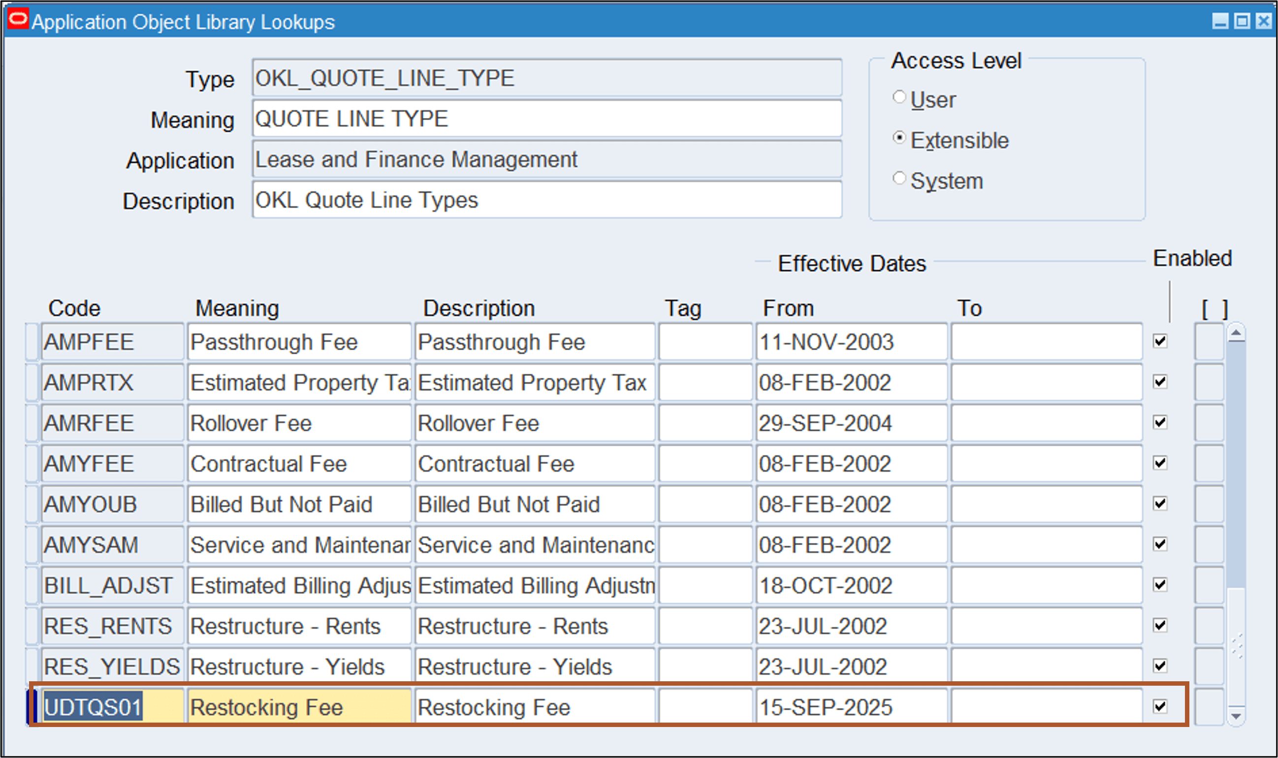 Define Quote Line Types Lookup