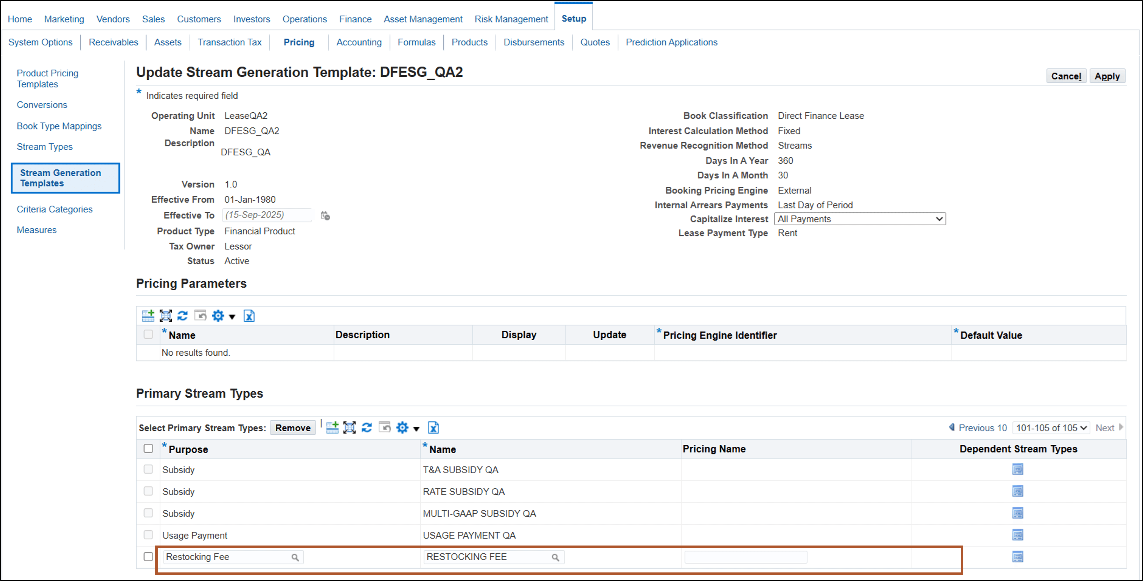 Update Stream Generation Template
