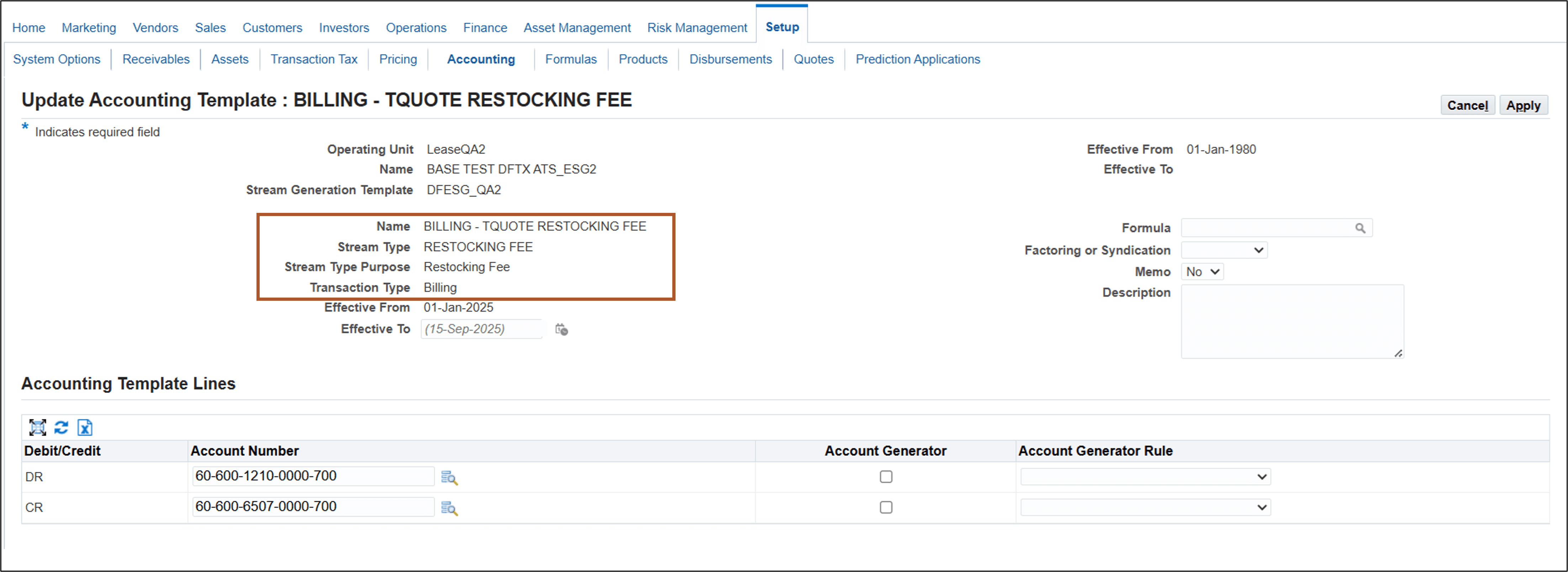 Update Accounting Template Set