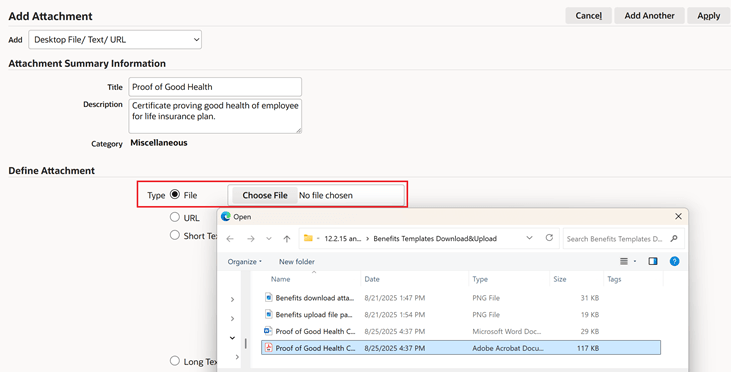 Add Attachments in Self Service Benefits Enrollment train