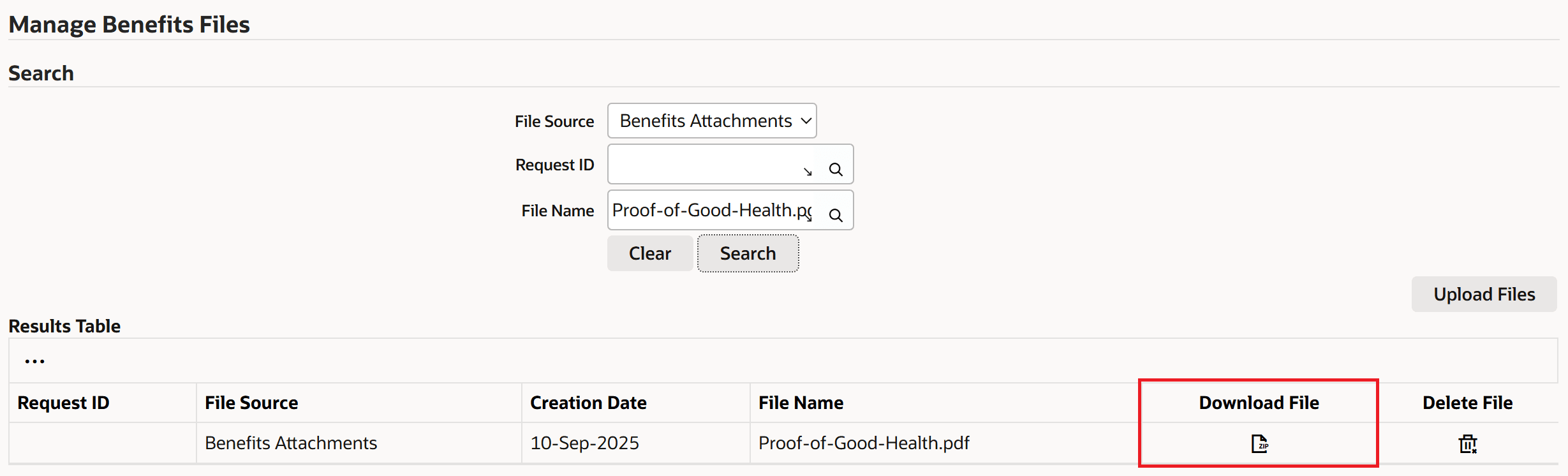 Manage Benefits Files > Download selected zip file