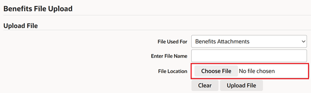 Manage Benefits Files > Choose File to Upload
