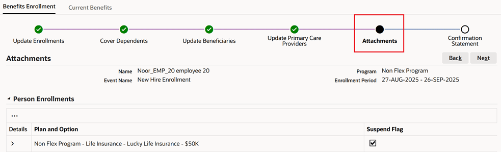 Employee Self Service > Benefits enrollment > Update Attachments