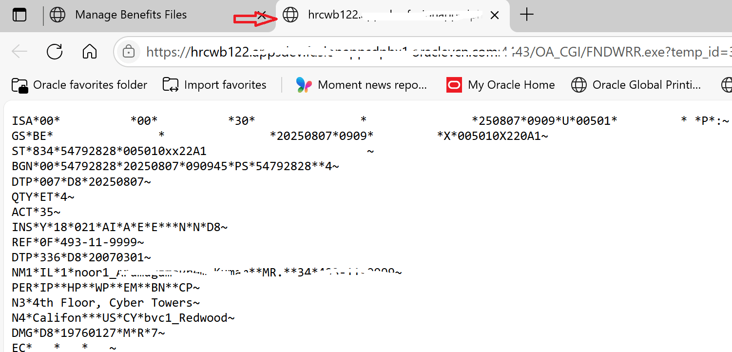 New browser tab activated displaying System Extract output