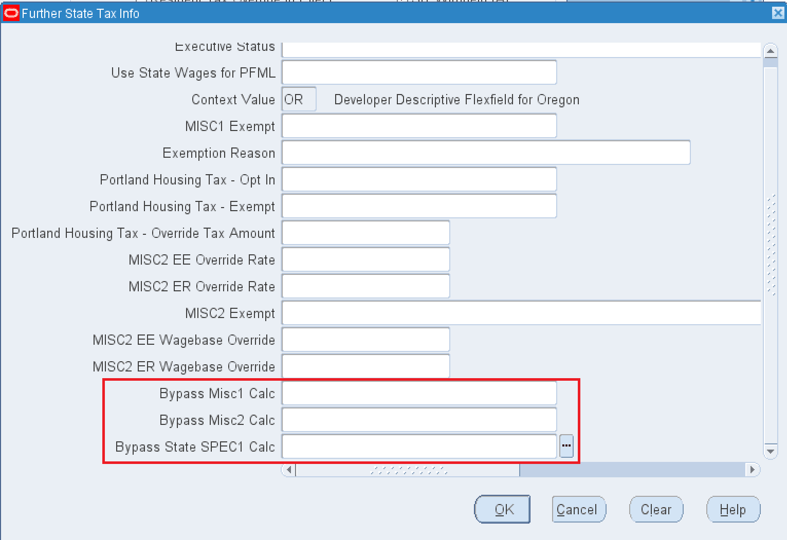Bypass fields available in Further State Tax Info DFF at assignment level for the State of Oregon