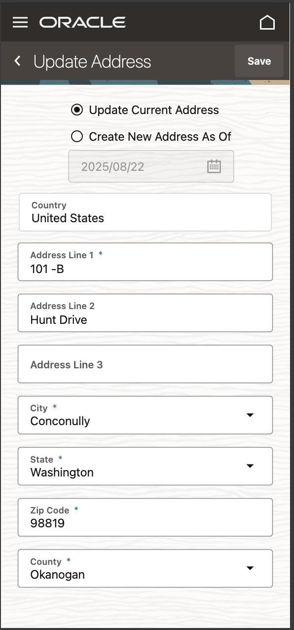 Update or Create Address in Self-Service HR mobile app
