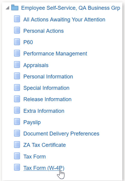 Tax Form W-4P Menu