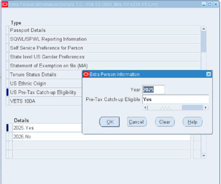 US Pre-Tax Catch-up Eligibility EIT