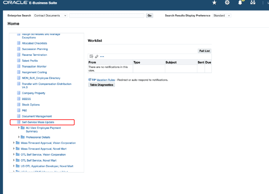 Self-Service Mass Update Menu