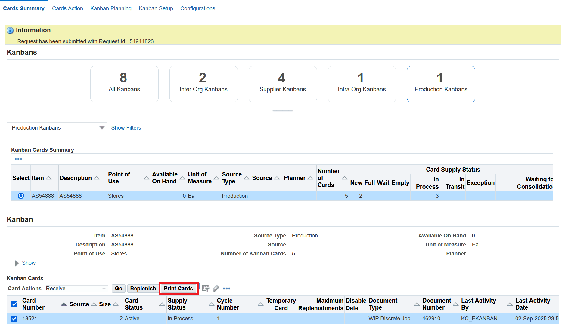 Cards Summary page - Click Print Cards button