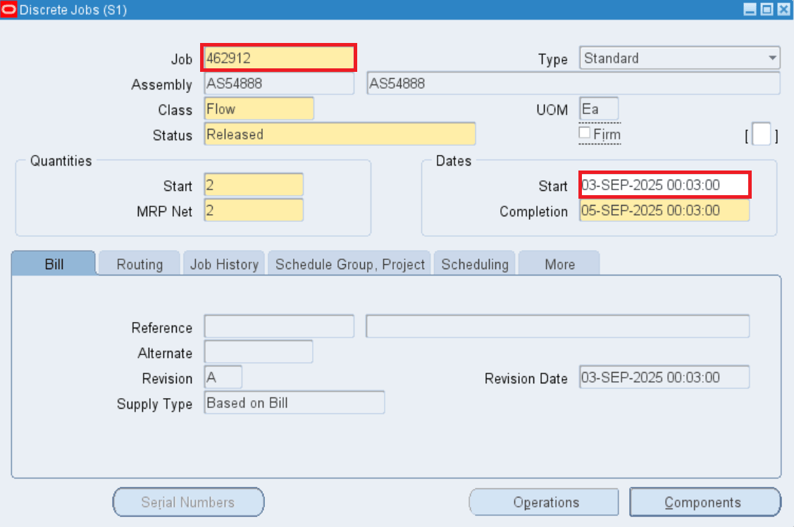 Discrete Job - Replenishment date and time captured