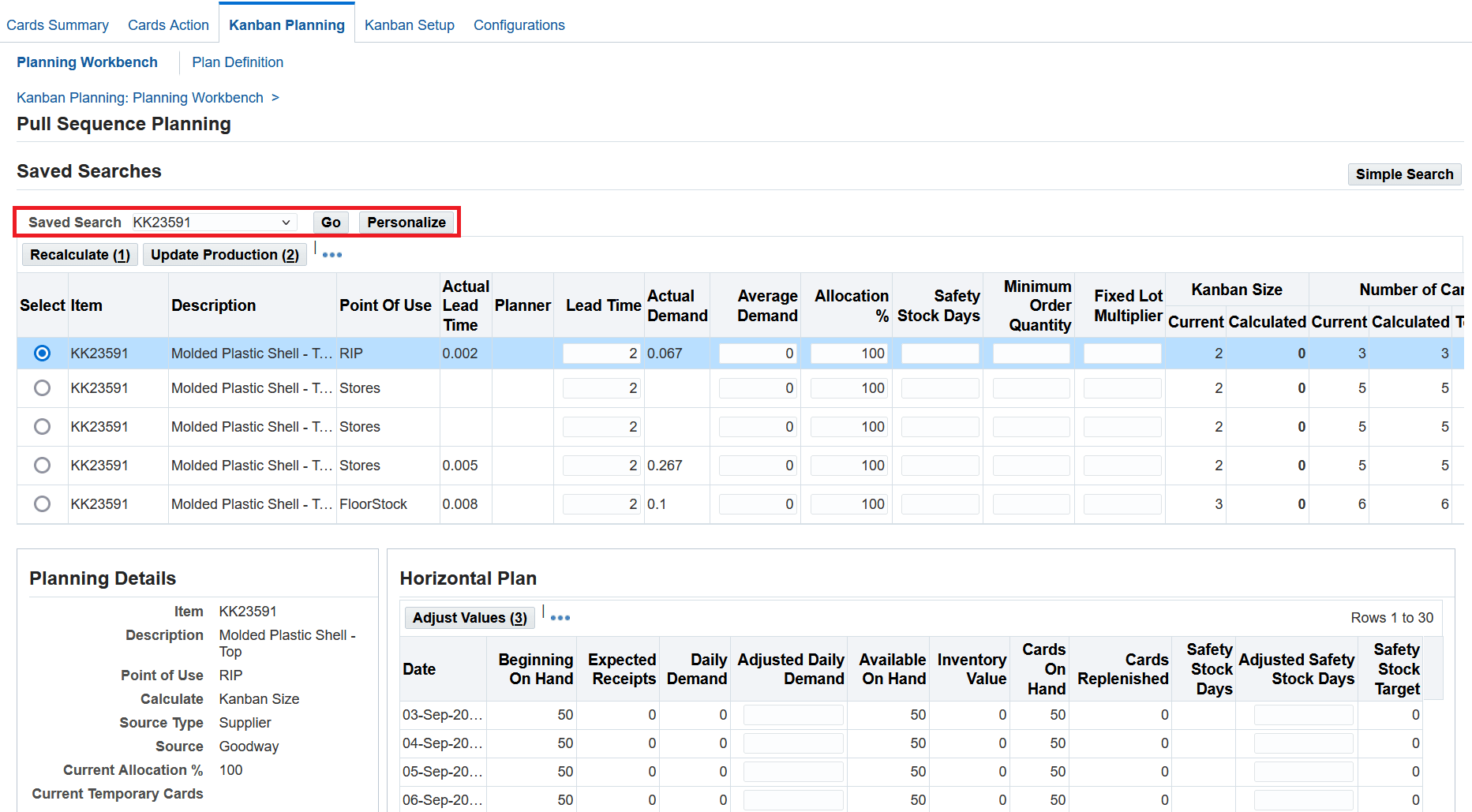 Planning Workbench - Saved Search