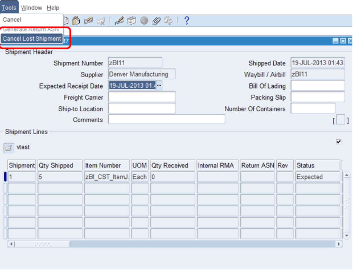 New Tools Option on the Manage Shipments Form