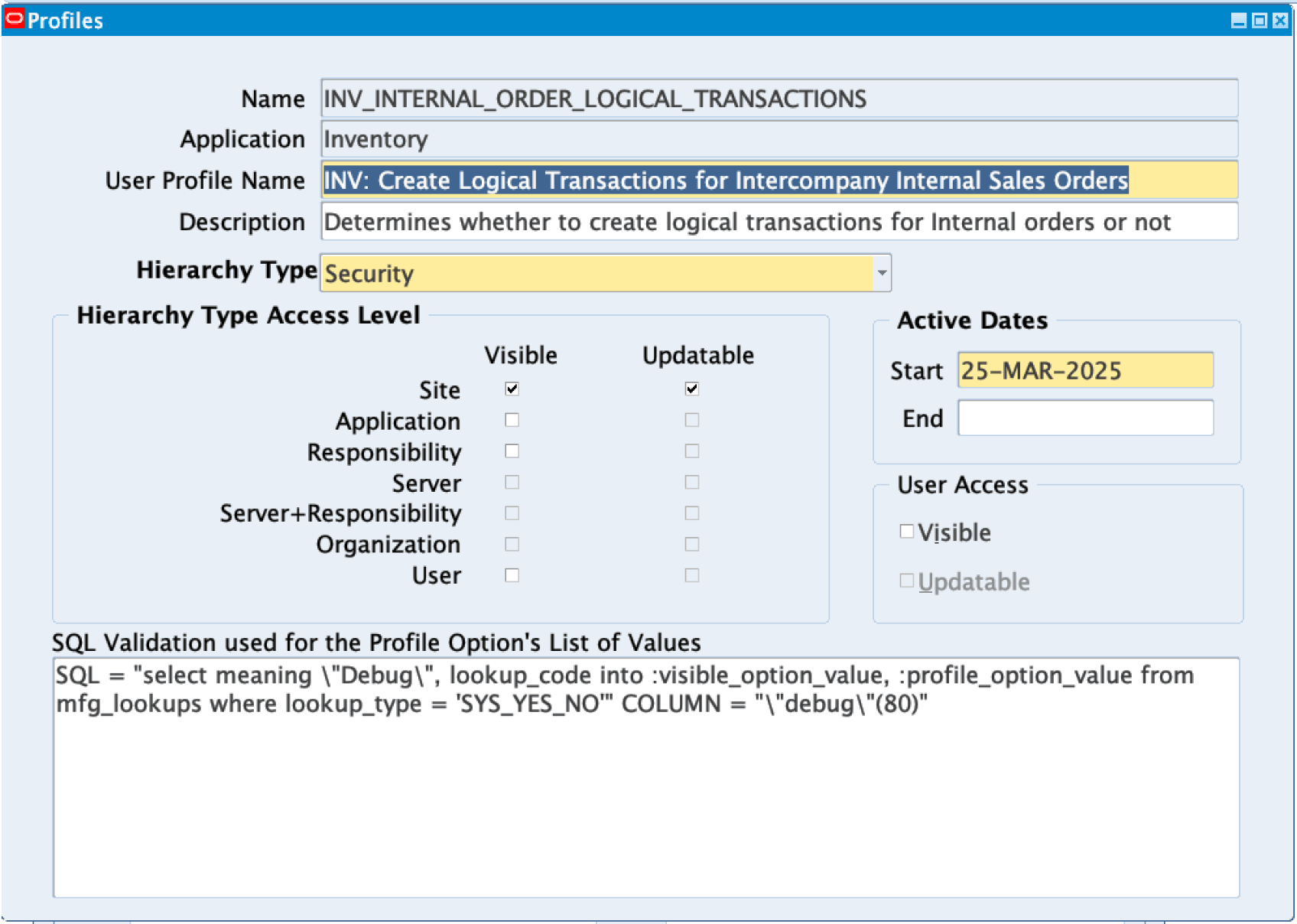 Profile to Create Logical Transactions for Intercompany Internal Sales Orders