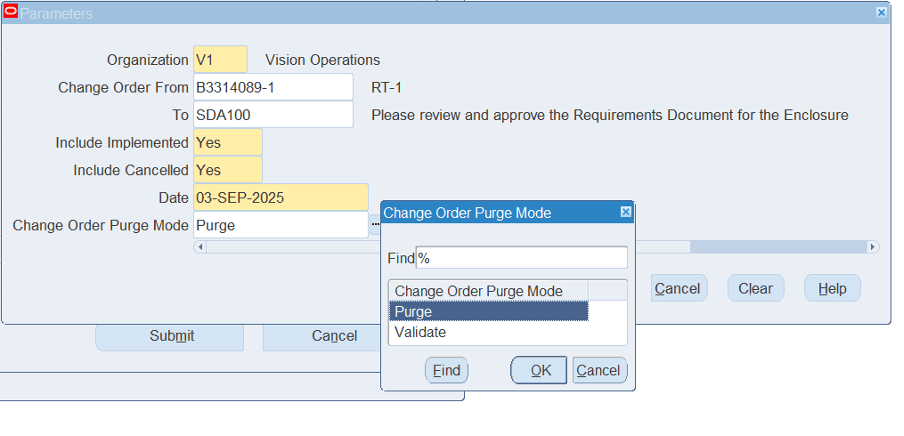 Change Order Purge Mode
